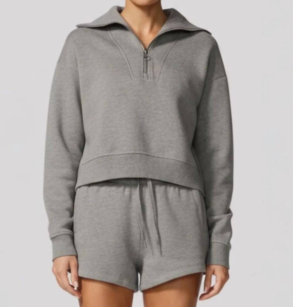 NEW MPG SPORT kathleen 1/4 zip sweatshirt in heather steel grey